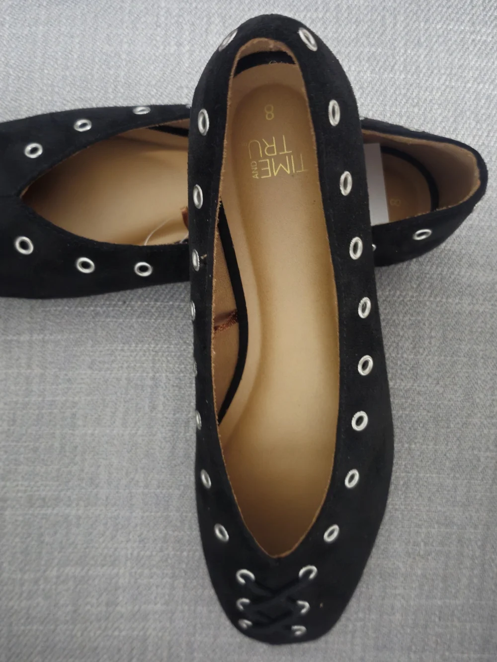 Time and Tru Black Eyelet Lace-Up Ballet Flats